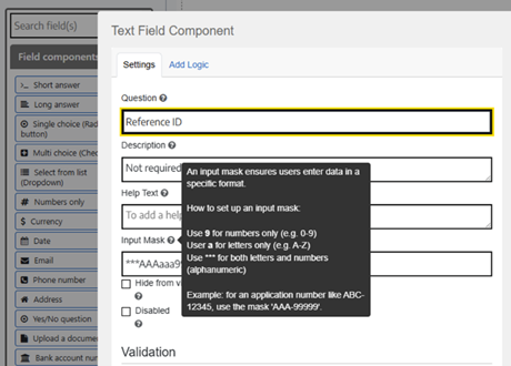 Screenshot of Text Field Component. A full description of the content in this image can be found below.